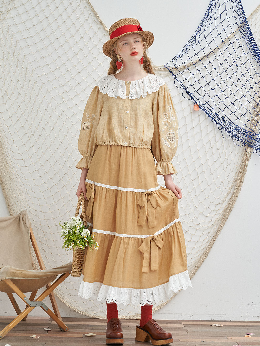 Unlogical Poem Bow Tie Patchwork Lace Skirt