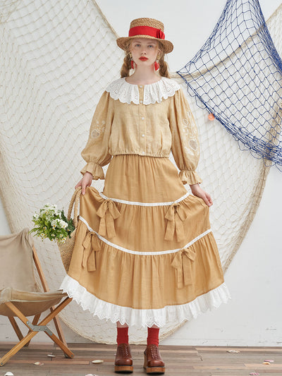 Unlogical Poem Bow Tie Patchwork Lace Skirt