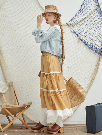 Unlogical Poem Bow Tie Patchwork Lace Skirt