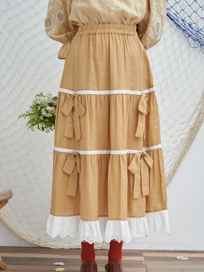 Unlogical Poem Bow Tie Patchwork Lace Skirt