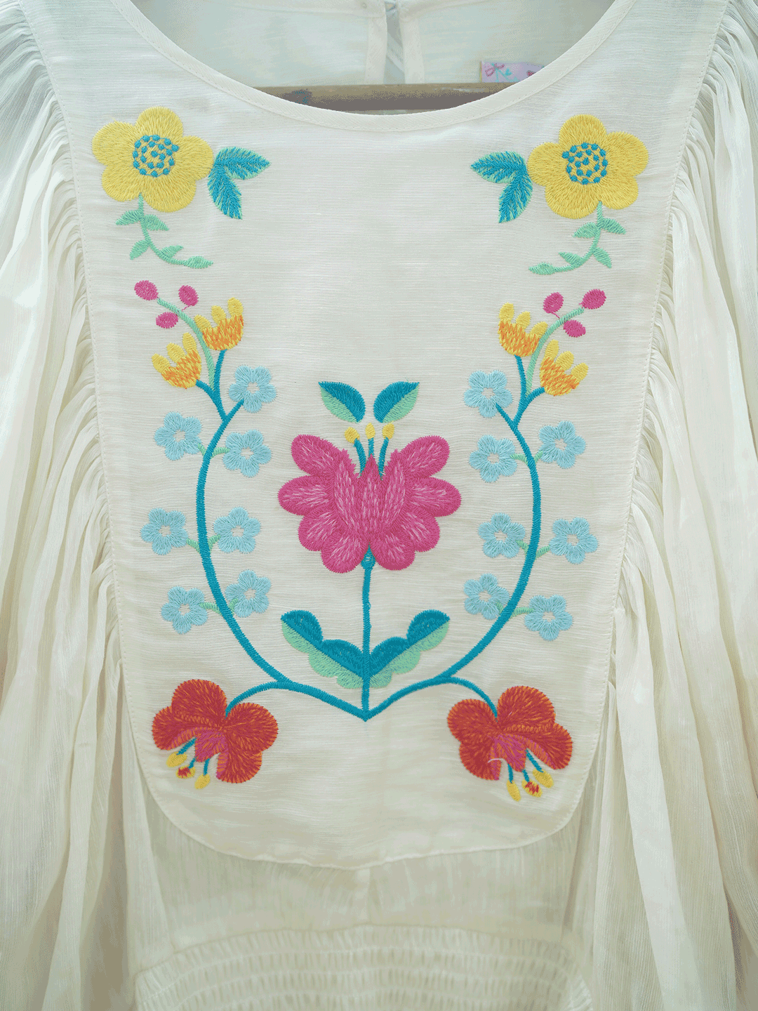Unlogical Poem Bohemian Illustration Embroidery Silk Linen Cape Sleeve Blouse