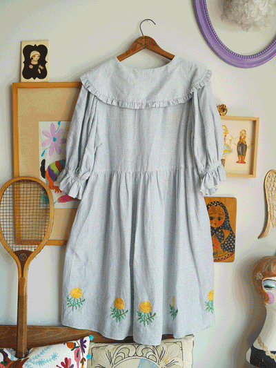 Unlogical Poem Vintage Calendula Embroidery Dress