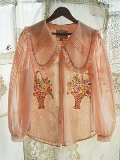 Unlogical Poem Embroidery Flower Blouse