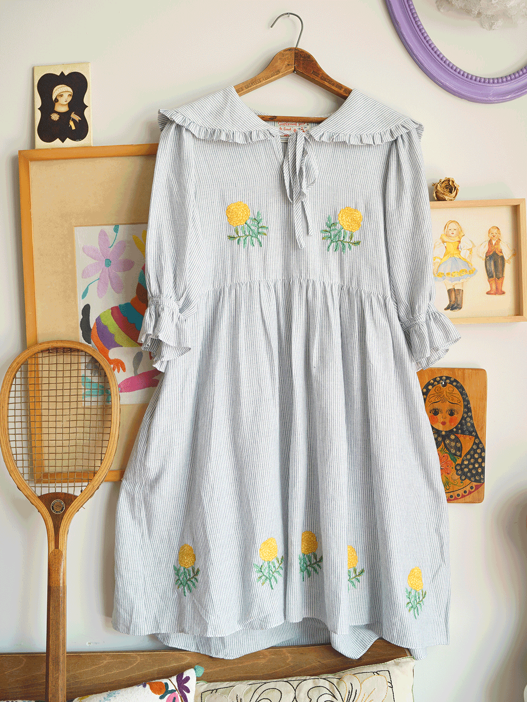Unlogical Poem Vintage Calendula Embroidery Dress